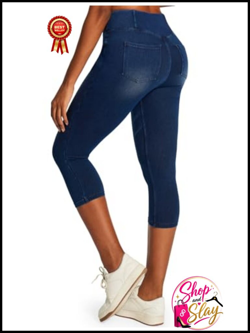 Capri Pull On Jeggings Stretchy High Rise Skinny Jeans Pockets